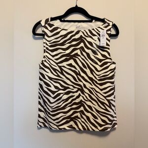 GAP Women's Zebra Pattern Boat Neck Tank Top - Brown and Cream
